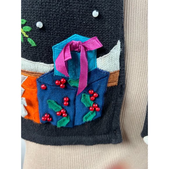 Hampshire Studio Christmas Holiday Cardigan Sm Blk Santa 55% Ramie, 45% Cotton - Picture 3 of 16
